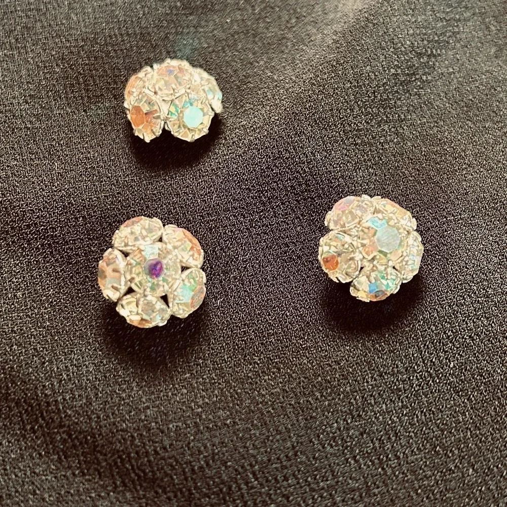 VTG Iridescent Rhinestone Buttons Set of 3 Wedding Formal Costume Sparkle